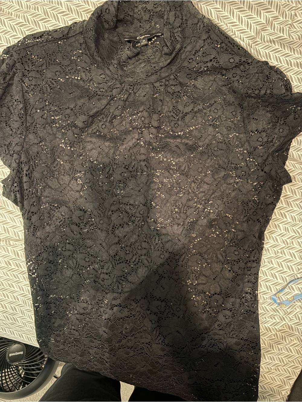 Express Black Lace Mock Neck Blouse